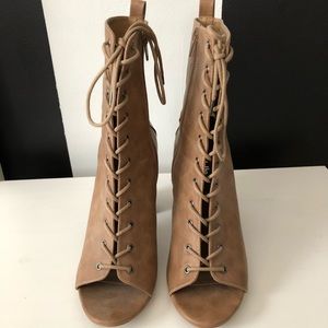Brown Lace Up, Open Toe Booties